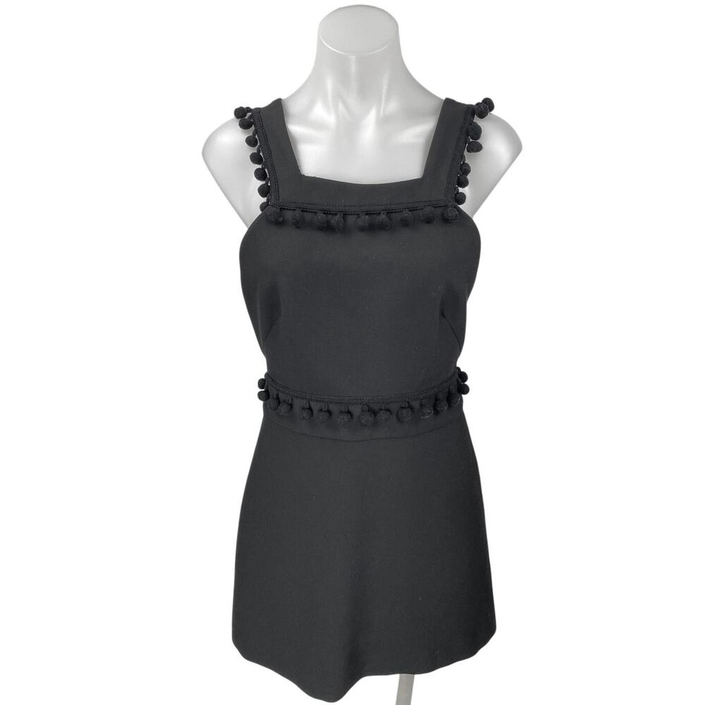 Zara Black Pom Poms Sleeveless Backless Pinafore Tunic Mini A-Line Dress Size XS